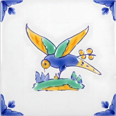 Casablanca Market Mediterranean 4" x 4" Ceramic Swallow Decorative Tile in Blue
