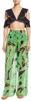 Thumbnail for your product : Diane von Furstenberg Smocked Leaf-Print Wide-Leg Coverup Pants