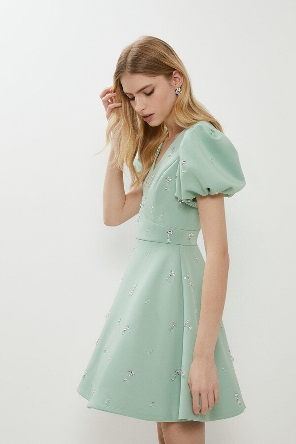 Premium Embellished Scuba Puff Sleeve Dress ShopStyle