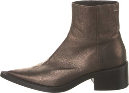 MM6 Maison Margiela Leather Ankle Boots Brown & Metallic Pointed-Toes Zip Closures at Shafts Unfortunately, due to restrictions, this item may not be eligible for shipping in all areas.