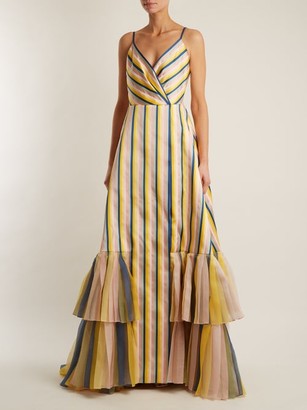 Carolina Herrera V-neck Striped Gown - Multi