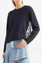 Thumbnail for your product : Golden Goose Metallic Jacquard Knit-trimmed Wool-blend Sweater - Midnight blue