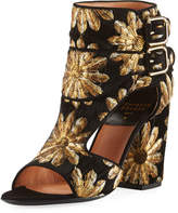 Thumbnail for your product : Laurence Dacade Rush Metallic-Embroidered Open-Toe Bootie