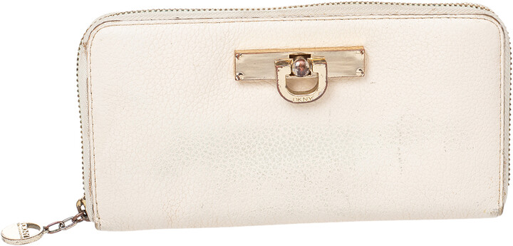 DKNY Cream Leather Zip Around Wallet - ShopStyle