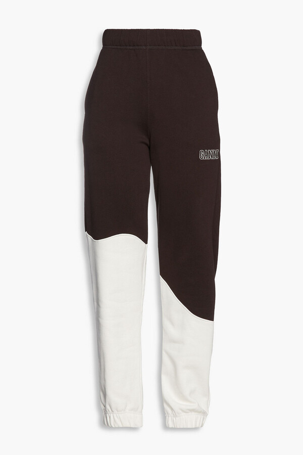 Ganni Logoembroidered twotone organic cottonfleece track pants