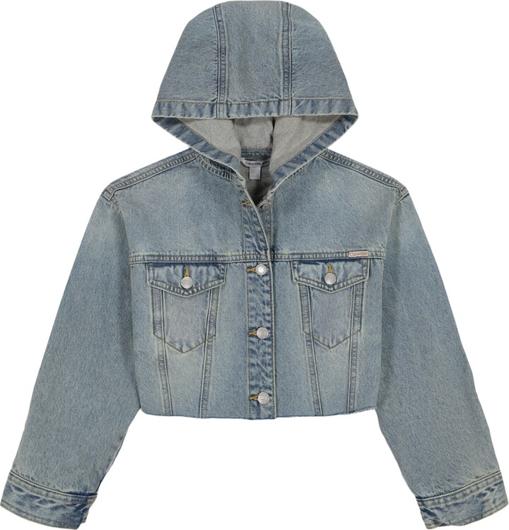 Calvin Klein Big Girls Denim Hooded Jean Jacket