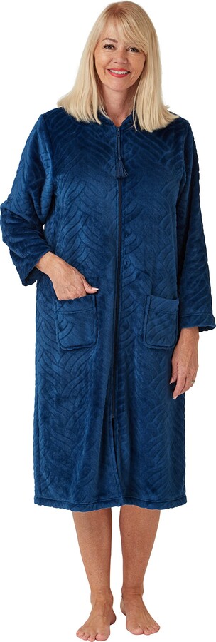 Daisy Dreamer Ladies Zip Through Soft Fleece Dressing Gown Zipped Robe  Housecoat with Pockets Bathrobe - ShopStyle