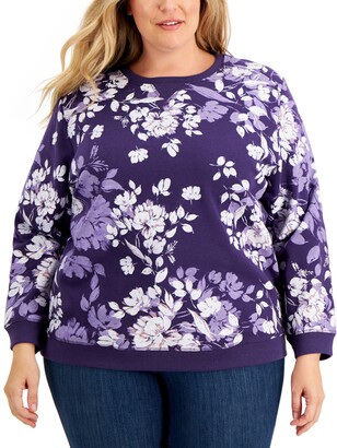 Karen Scott Plus Size Floral-Print Sweatshirt, Created for Macy's