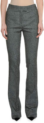 Herringbone Tweed Stretch Straight-Leg Pants