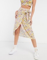 Thumbnail for your product : Monki Gab floral print wrap midi skirt in yellow