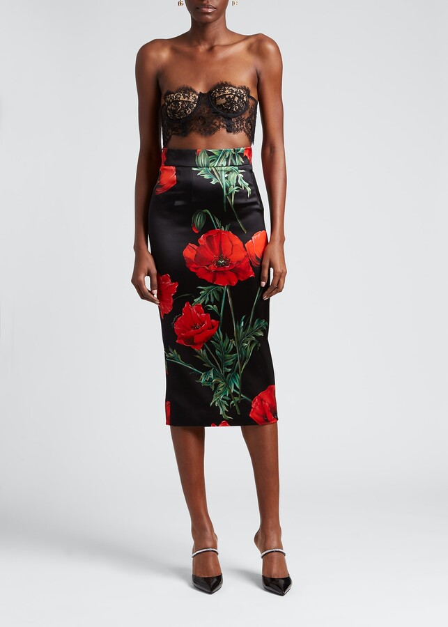 DOLCE&GABBANA Floral-print silk-blend georgette pencil skirt - www 