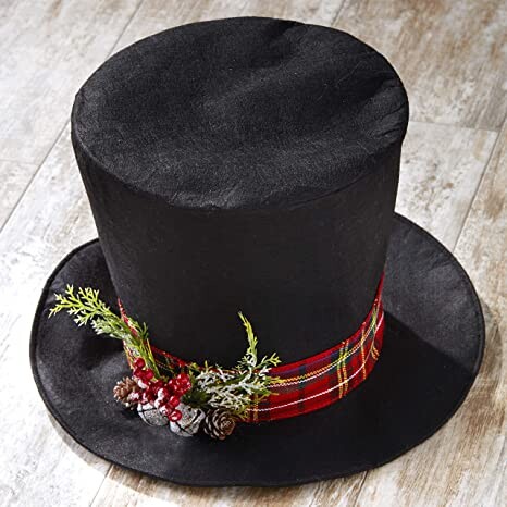 The Lakeside Collection Christmas Tree Topper – Black Top Hat with Vintage Look, Faux Mistletoe