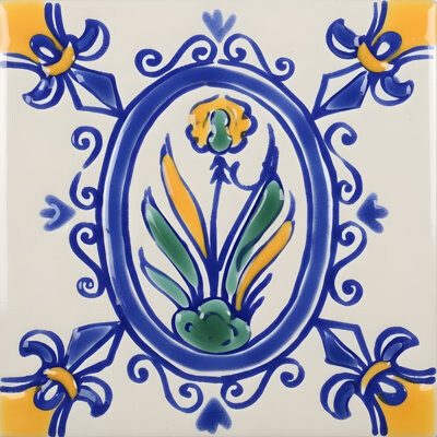Casablanca Market Mediterranean 4" x 4" Ceramic Iris Decorative Tile in Blue/Gray