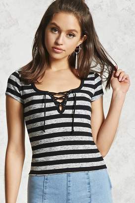 Forever 21 Marled-Stripe Lace-Up Top