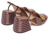 Thumbnail for your product : Fendi Promenade Slingback Crocodile-effect Leather Pumps - Dark Brown