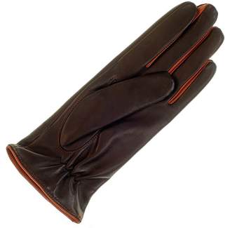 Black Ladies and Tan Leather Gloves with Zip Detail Cashmere Lined