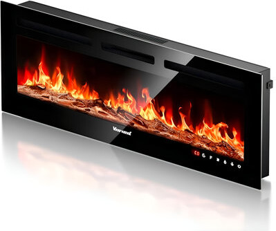 Wrought Studio Electric Fireplace,Realistic Flame Electric Fireplace Heater,Log Set,Crystal Flames 750-1500W with Timer Inserts,Wall Mounted,TV Stand Touch Screen an