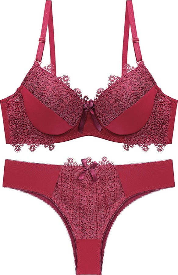 Generic Lace Women Bra Set Solid Push Up Underwear And Panty Set A B C