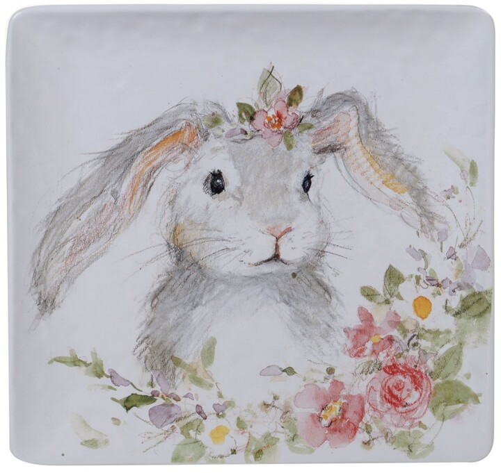 Certified International Sweet Bunny Square Platter - White, Gray, Pink, Green, Yellow