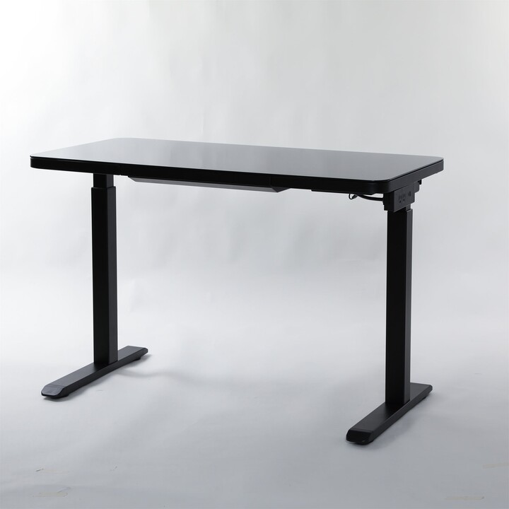 TONWIN Black Glass Electric Standing Desk with Drawer Height Adjustable