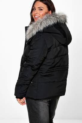 boohoo Plus Jo Sporty Quilted Jacket With Faux Fur Hood