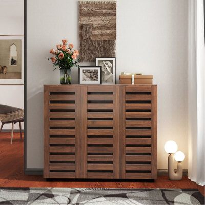 Dakota Fields Shoe Cabinet 5-Tier Shoe Storage Cabinet With Adjustable Shelves Wooden Shoe Rack Organizer With Louvered Doors For Entryway Hallway Bedroom Clos