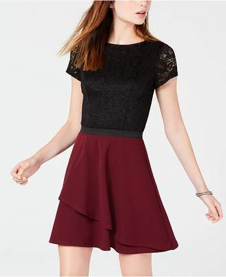 Speechless Juniors' Colorblocked Lace Fit & Flare Dress, Created for Macy's