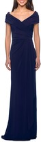 Thumbnail for your product : La Femme Short-Sleeve Ruched Jersey Gown Dress