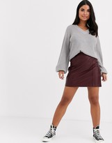 Thumbnail for your product : New Look Petite leather look mini skirt in burgundy