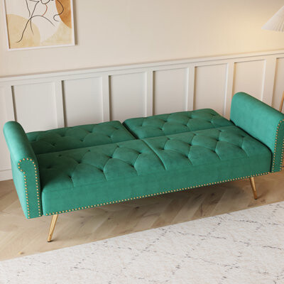 Mercer41 69.7 - Inch Long Velvet 2 Seat Bed For Bedroom Modern Style With Nail Head Trim Sponge Back And Seat Assembly In Short Time Fill Partial Required