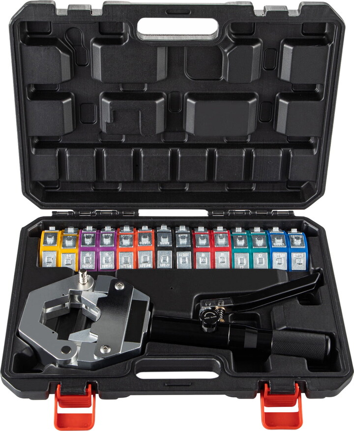 BENTISM Hydraulic Hose Crimper Hydra-Krimp 71500, Manual AC Hose Crimper Kit Air Conditioning Repaire Handheld, Hydraulic Hose Crimping Tool with 7 Die Set, for Barbed and Beaded Hose Fittings