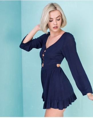Missy Empire Corina Navy Lace Up Playsuit