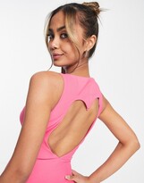 Thumbnail for your product : Vesper high neck open heart back midi dress in bubblegum pink