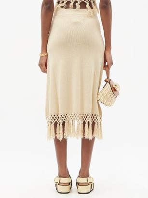 JoosTricot Macramé-hem Knitted Linen-blend Skirt - Light Beige
