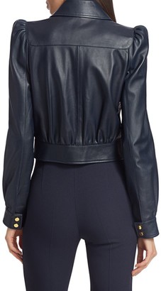 Michael Kors Plonge Leather Puff-Sleeve Cropped Moto Jacket