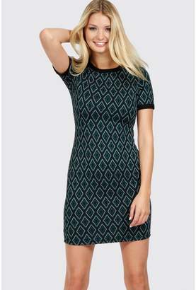 Select Fashion Fashion Womens Green Diamond Jacquard Mini Dress - size 6