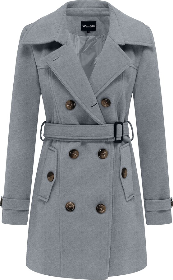 Wantdo Women's Double Breasted Warm Coat Elegent Warm Trench Coat Mid