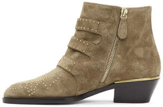 Chloé Beige Embellished Three Strap Ankle Boots