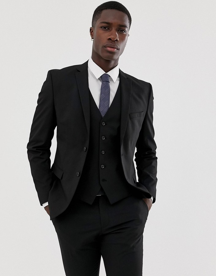 Selected slim fit stretch suit jacket in black ShopStyle