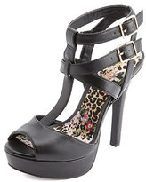 Thumbnail for your product : Charlotte Russe Crisscross T-Strap Peep Toe Platform Heels