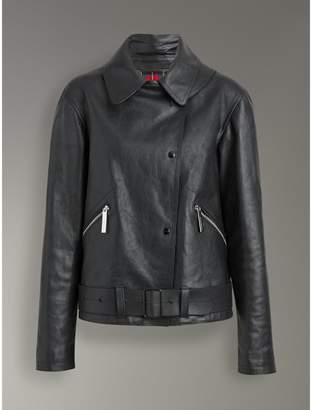 Burberry Tartan-lined Leather Biker Jacket