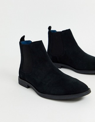 Burton Menswear suede chelsea boot in black