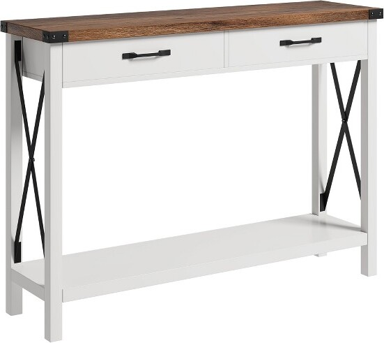 GustoWave43''WConsoleTablewithDrawersNarrowWoodAccentSofaTableEntrywayTablewithStorageShelfforEntrywayWhite&Brown