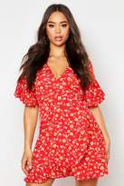 Thumbnail for your product : boohoo Woven Floral Print Ruffle Tea Dress