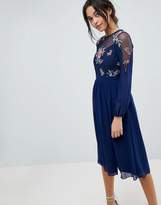 Thumbnail for your product : Little Mistress Embroidered Top Midi Long Sleeve Skater Dress