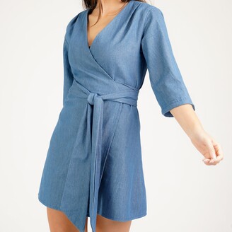 Cocoove Women's Mary H Wrap Dress Kimono In Blue Denim