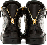 Thumbnail for your product : Giuseppe Zanotti Black Croc-Embossed Leather London Sneakers
