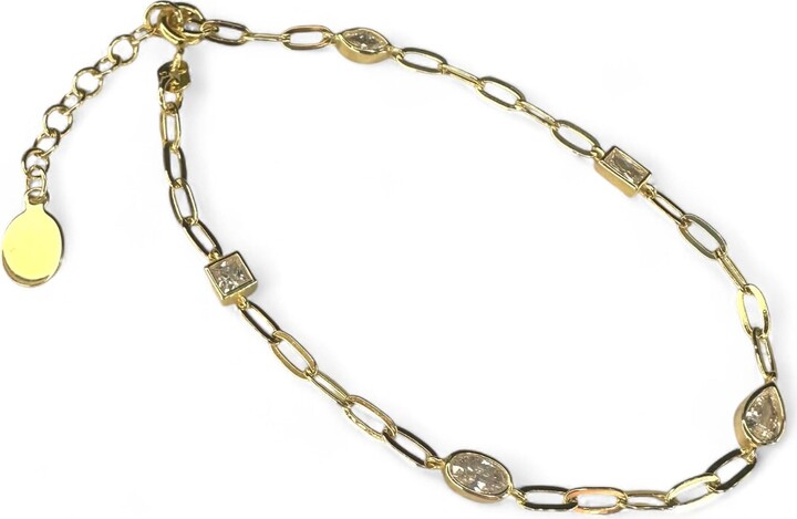Clemence Wren White / Gold Asymmetric Gemstone Bracelet - Gold