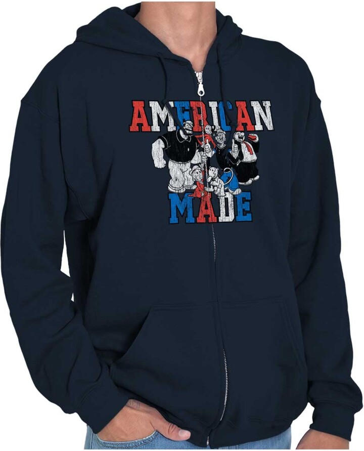 Brisco Brands Popeye Characters American Made Zip Up Hoodie Mens Womens Navy