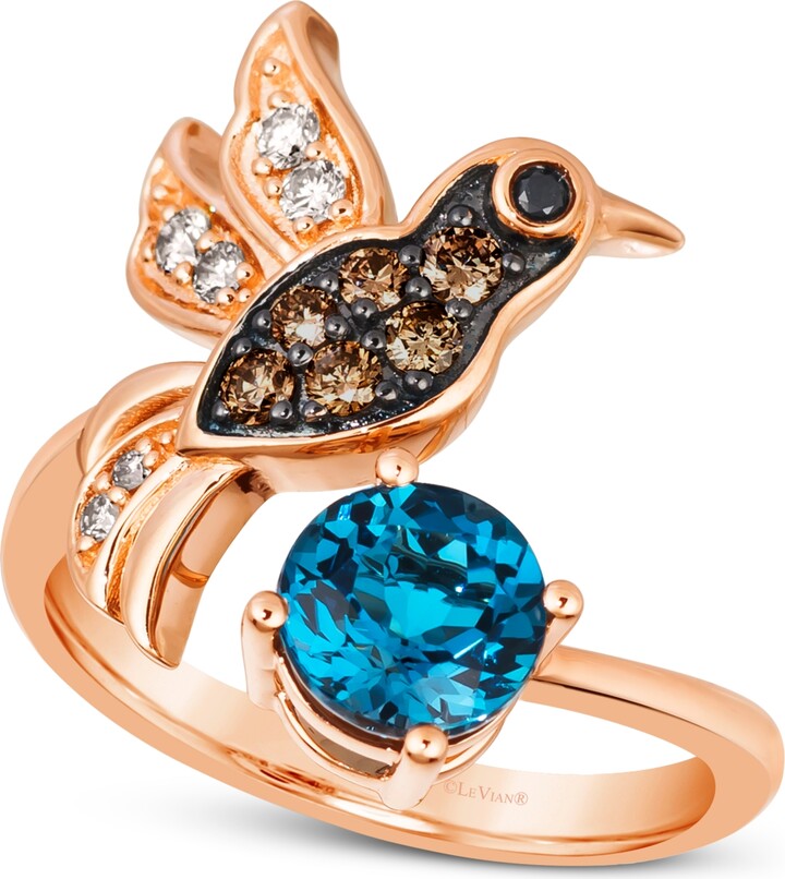 LeVian Deep Sea Blue Topaz (1-3/8 ct. t.w.) & Diamond (1/3 ct. t.w.) Hummingbird Ring in 14k Rose Gold